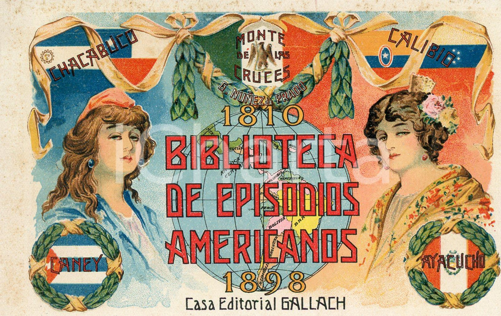 1900ca GALLACH Casa editorial - Biblioteca episodios americanos - Tarjeta postal  Cartolina postale d'epoca, non viaggiata.CONDIZIONI: GFORMATO: FP    originale e autentica 1