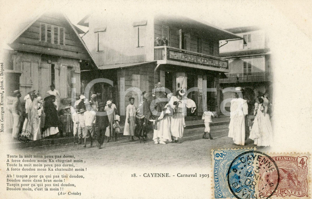 1908 CAYENNE (GUYANE) Carnaval de 1903 avec clown - Postcard FP VG  Cartolina postale d'epoca, viaggiata.CONDIZIONI: G FORMATO: FP    originale e autentica 1