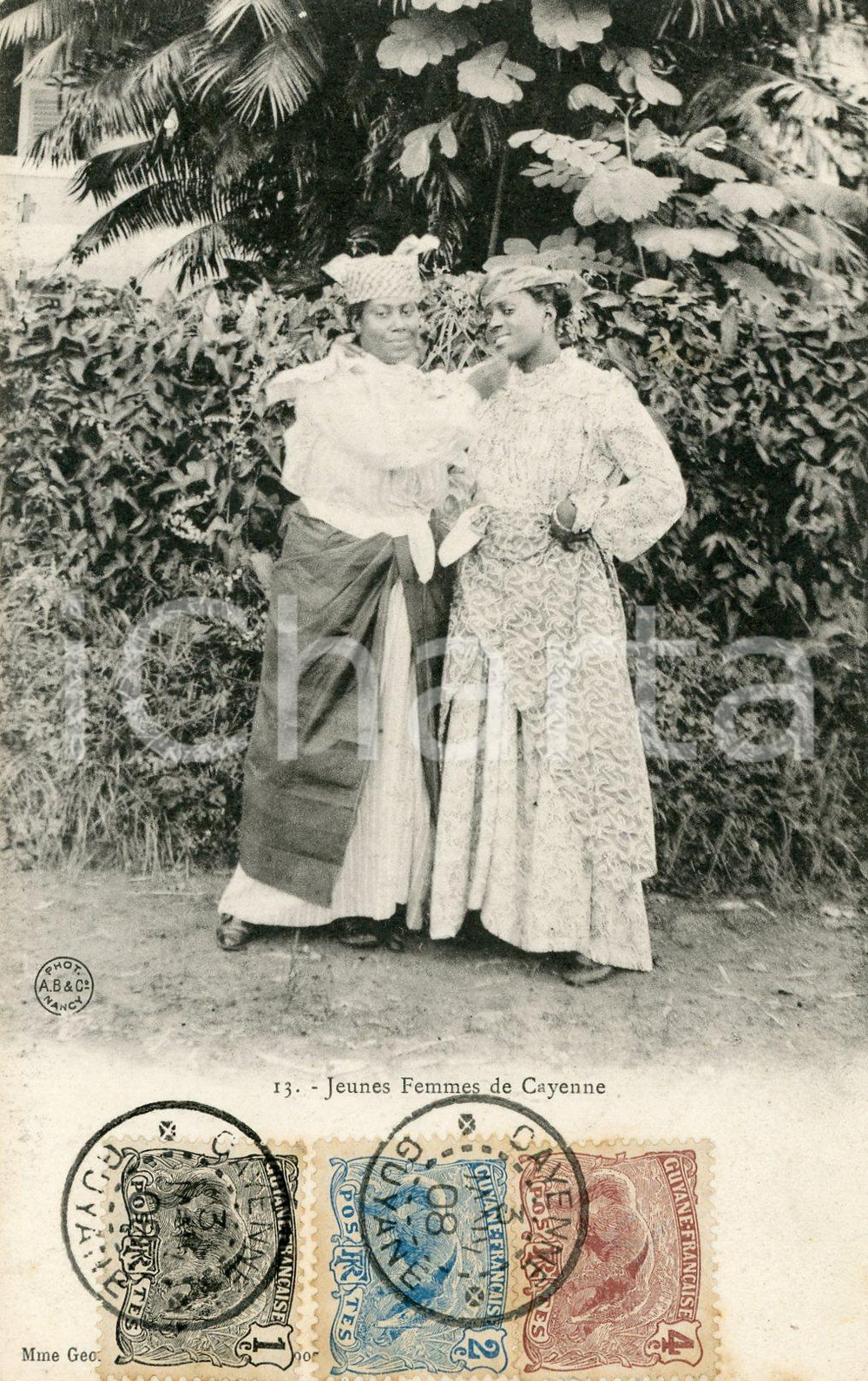 1908 GUYANE FRANCAISE Jeunes femmes de CAYENNE - Vintage Postcard FP VG  Cartolina postale d'epoca, viaggiata.CONDIZIONI: FFORMATO: FP    originale e autentica 1