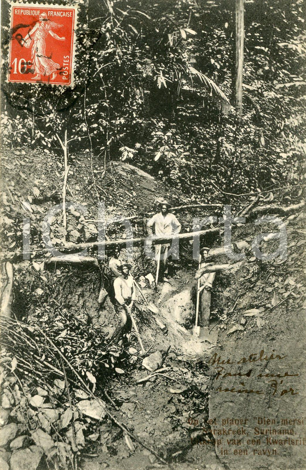 1913 SARAKREEK (SURINAME) Scavi per la ricerca di quarzo - Vintage postcard  Cartolina postale d'epoca, viaggiata.CONDIZIONI: GFORMATO: FP    originale e autentica 1