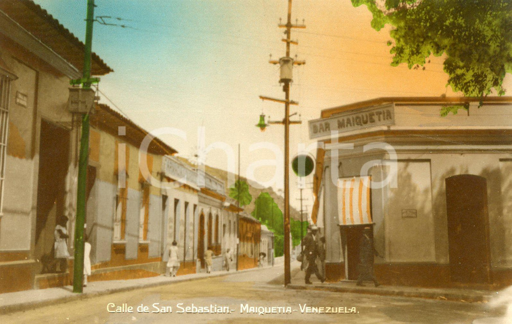 1915 ca MAIQUETIA (VENEZUELA) Calle de SAN SEBASTIAN - Bar Maiquetia *Tarjeta  Cartolina postale d'epoca, non viaggiata, a colori.CONDIZIONI: G FORMATO: FP    originale e autentica 1