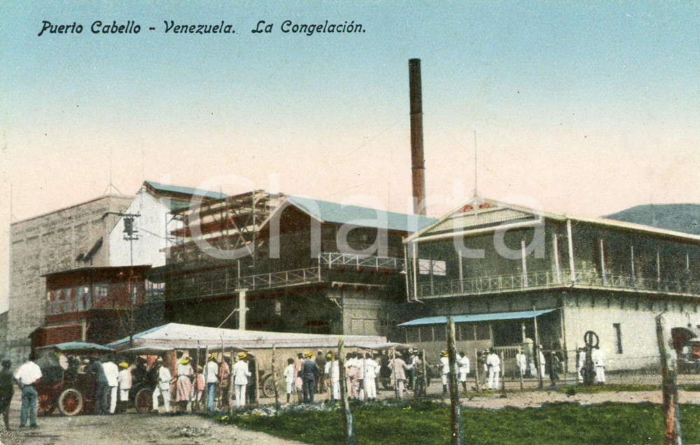 1910 ca PUERTO CABELLO (VENEZUELA) La Congelación - Tarjeta postal vintage  Cartolina postale d'epoca, animata con automobili, non viaggiata.CONDIZIONI: GFORMATO: FP    originale e autentica 1