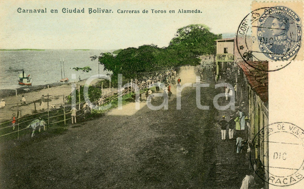 1910 ca CIUDAD BOLIVAR (VENEZUELA) Carnaval - Carreras de Toros en Alameda  Cartolina postale d'epoca, viaggiata.CONDIZIONI: GFORMATO: FP    originale e autentica 1