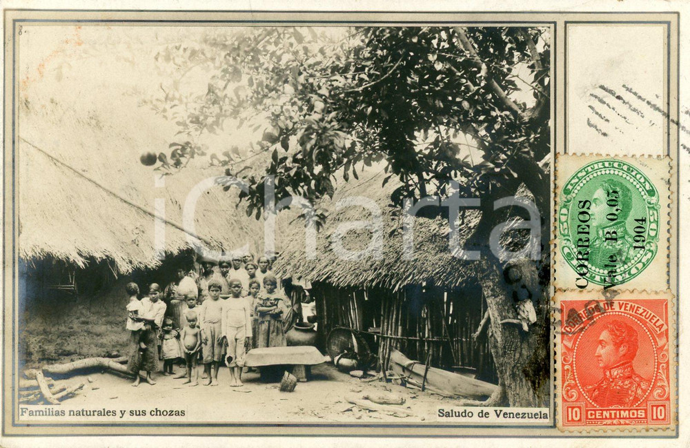 1904 INDIOS VENEZUELA Familias naturales y sus chozas - Cartolina ANIMATA FP VG  Cartolina postale d'epoca, viaggiata.CONDIZIONI: GFORMATO: FP    originale e autentica 1