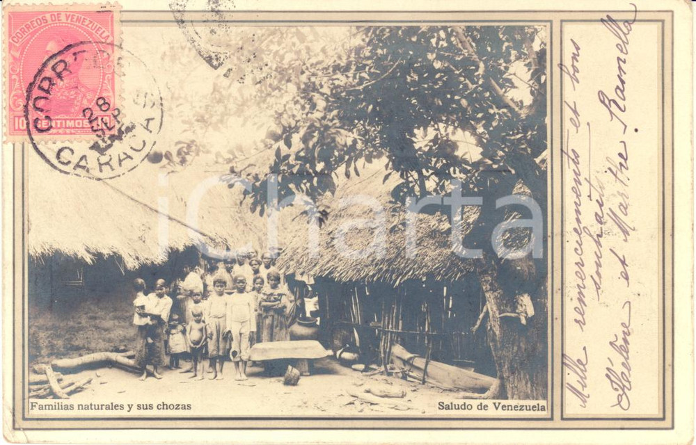 1903 INDIOS VENEZUELA Familias naturales y sus chozas - Cartolina ANIMATA FP VG  Cartolina postale d'epoca, viaggiata.CONDIZIONI: GFORMATO: FP    originale e autentica 1