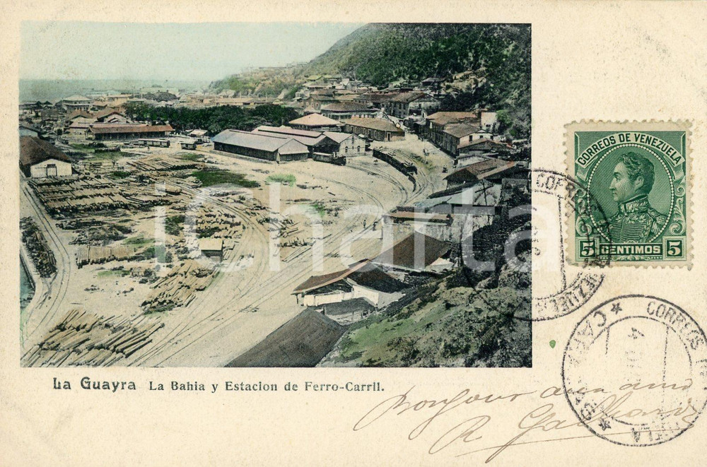 1910 ca LA GUAIRA (VENEZUELA) La Bahia y Estacion de Ferro-Carril - Cartolina FP  Cartolina postale d'epoca, viaggiata.CONDIZIONI: GFORMATO: FP    originale e autentica 1
