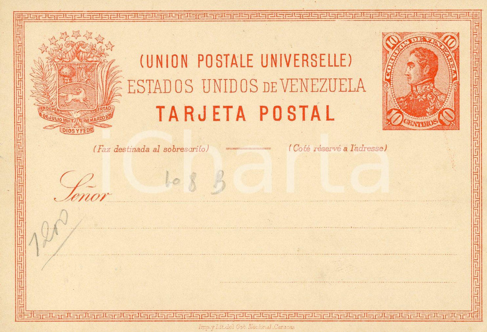 1910 ca Estados Unidos de VENEZUELA - Tarjeta postal 10 correos - Vintage  Cartolina postale d'epoca, non viaggiata.CONDIZIONI: FAIR (piegature marginali dovute a inserimento in album)FORMATO: FP    originale e autentica 1