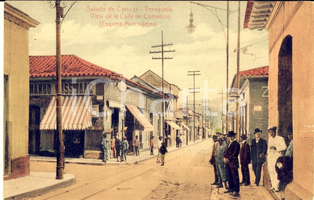 1910 ca CARACAS (VENEZUELA) Calle de Comercio - Cartolina ANIMATA FP NV  Cartolina postale d'epoca, cromolitografica, non viaggiata.CONDIZIONI: POOR (piegatura al lato destro)FORMATO: FP    originale e autentica 1