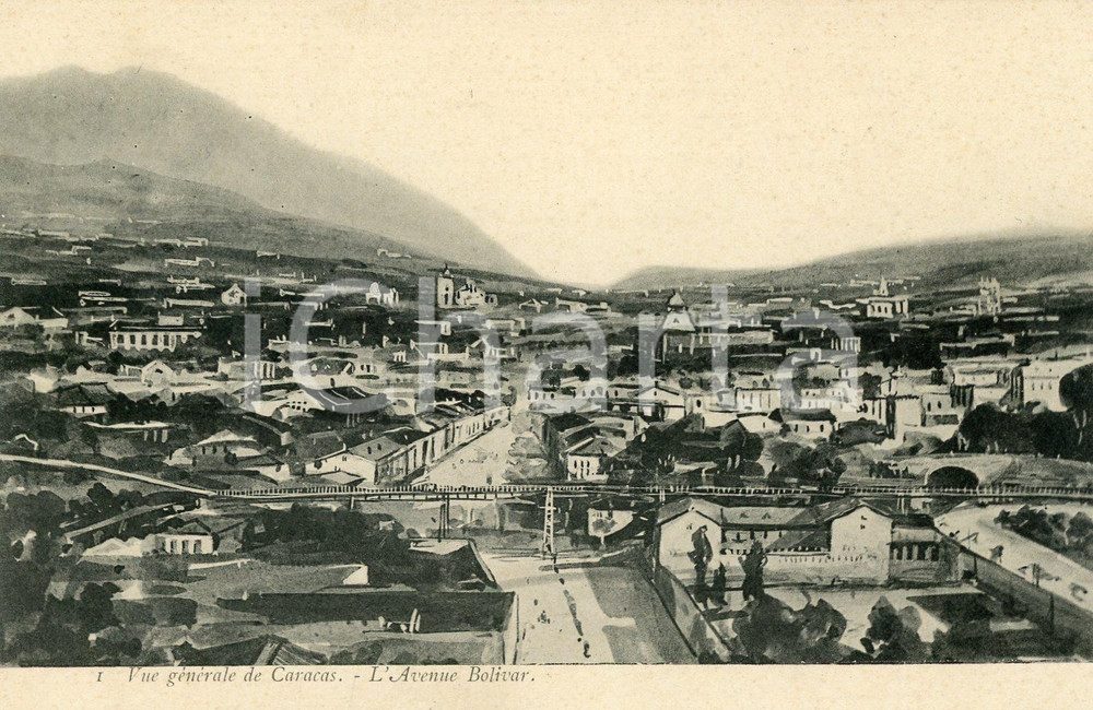 Cartolina originale da collezione 1905 ca CARACAS VENEZUELA Vue gÃ©nÃ©rale  Avenue Bolivar Carte postale vintage 1