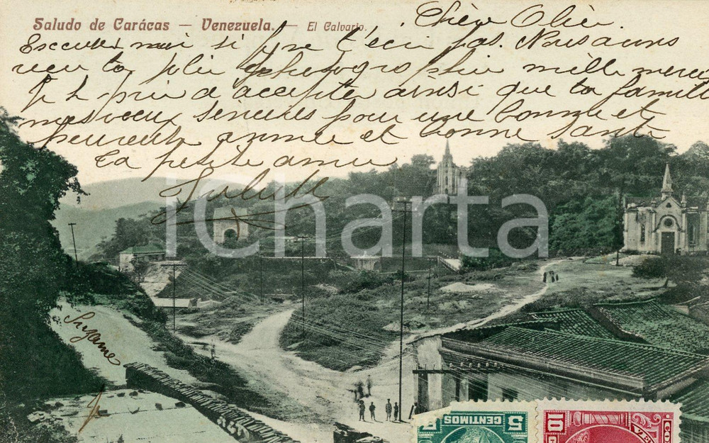 1910 ca CARACAS (VENEZUELA) El Calvario - Cartolina ANIMATA vintage FP VG  Cartolina postale d'epoca, animata, viaggiata.CONDIZIONI: G FORMATO: FP    originale e autentica 1