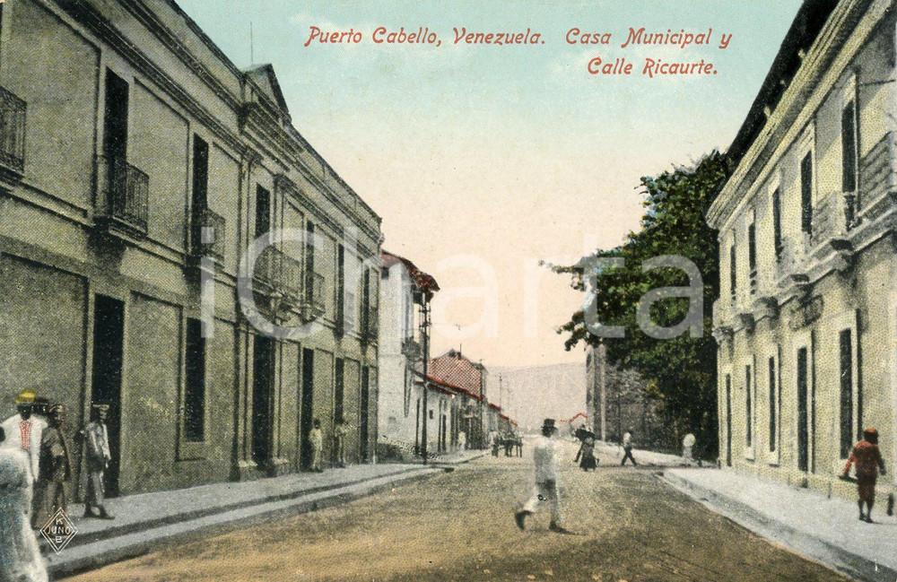 1910 ca PUERTO CABELLO (VENEZUELA) Casa Municipal y Calle Ricaurte - ANIMATA FP  Cartolina postale d'epoca, non viaggiata.CONDIZIONI: GFORMATO: FP    originale e autentica 1
