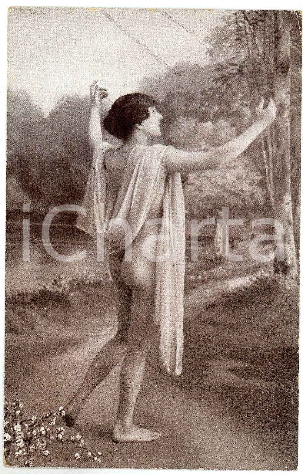 1910 ca VINTAGE EROTIC Nude woman from behind with a veil *Postcard risque  Cartolina postale d'epoca.CONDIZIONI: FAIR (lievi macchie al margine superiore)FORMATO: FP    originale e autentica 1
