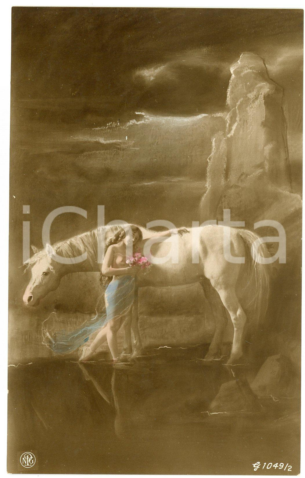1910 ca VINTAGE EROTIC Nude woman with white horse - Postcard NPG 1049/2  Fotografia seriale d'epoca, in formato cartolina.Editore NPG - Serie 1049/2CONDIZIONI: FAIRFORMATO: FP    originale e autentica 1