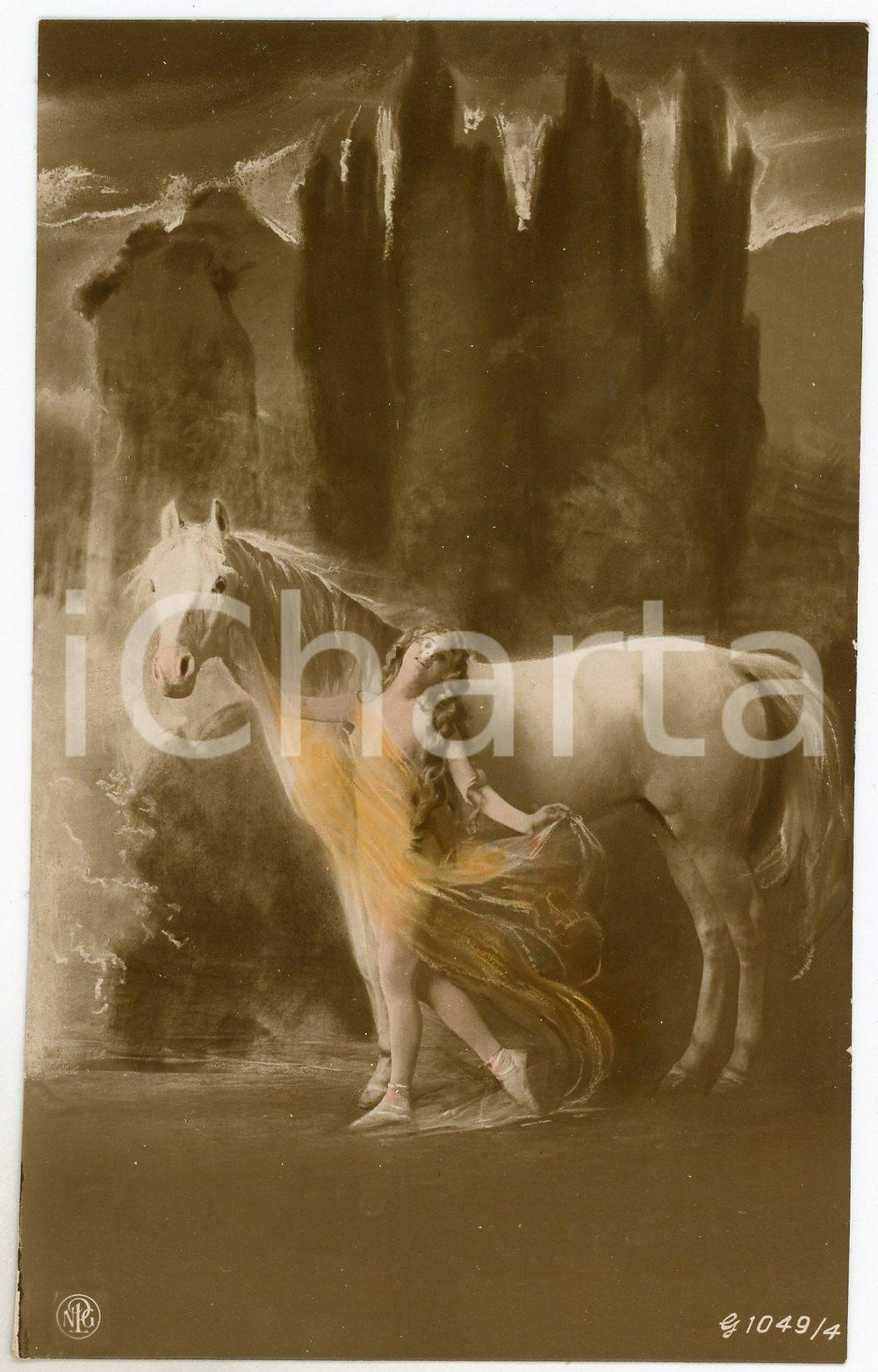 1910 ca VINTAGE EROTIC Nude woman with white horse - Postcard NPG 1049/4  Fotografia seriale d'epoca, in formato cartolina.Editore NPG - Serie 1049/4CONDIZIONI: FAIRFORMATO: FP    originale e autentica 1