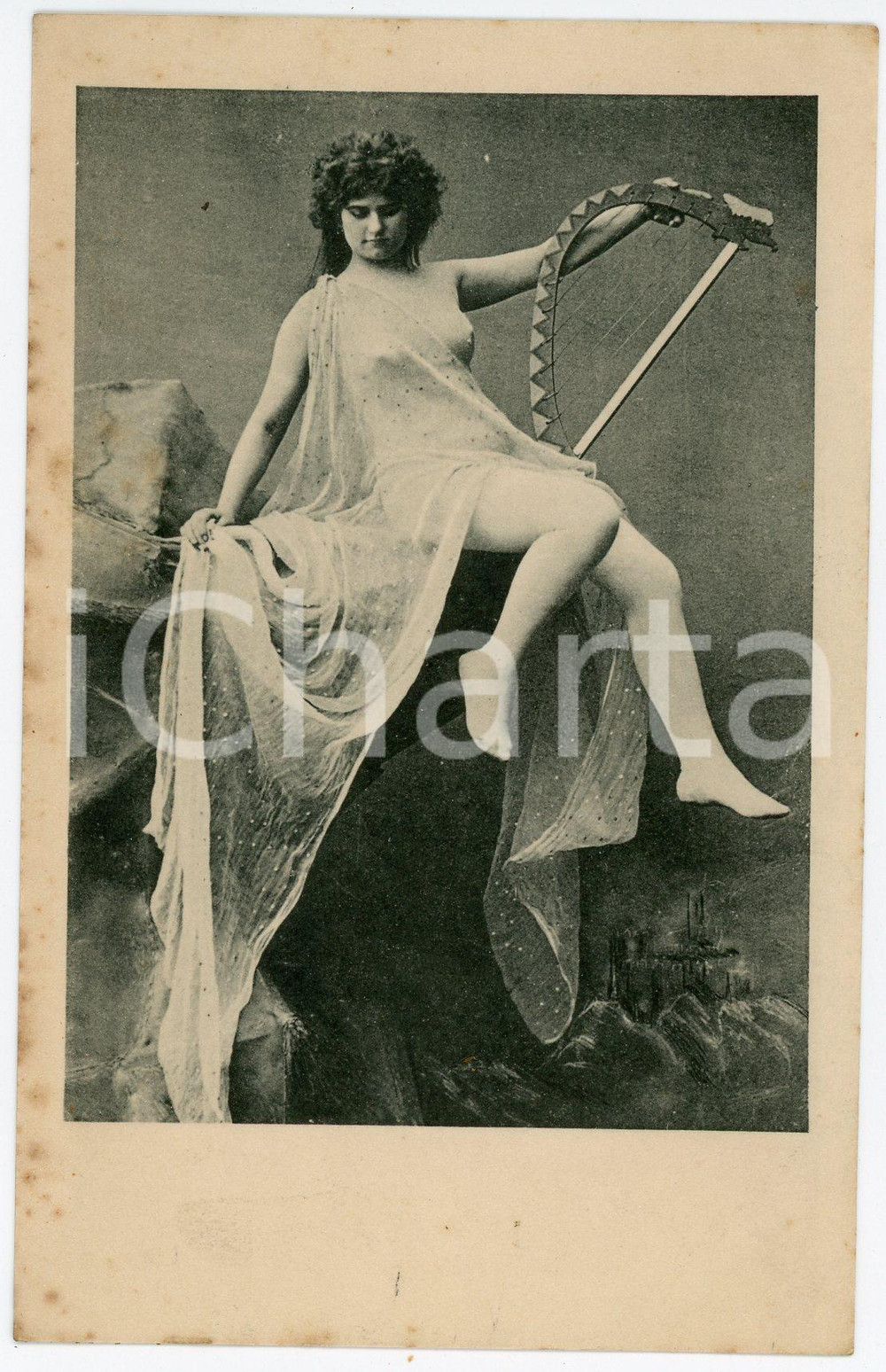 1905 ca VINTAGE EROTIC Naked woman with harp - Postcard risque  Cartolina postale d'epoca.CONDIZIONI: FAIRFORMATO: FP    originale e autentica 1
