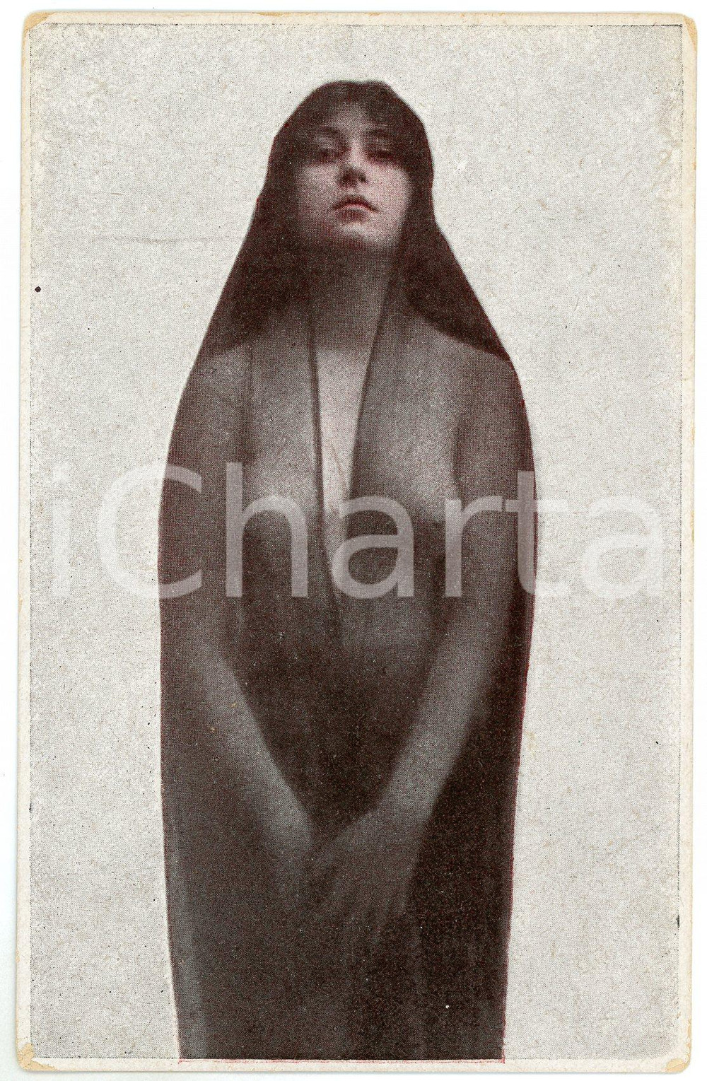 Cartolina originale da collezione 1920ca VINTAGE EROTIC Veiled nude woman  Postcard GOTHVERLAG WIEN 606 1