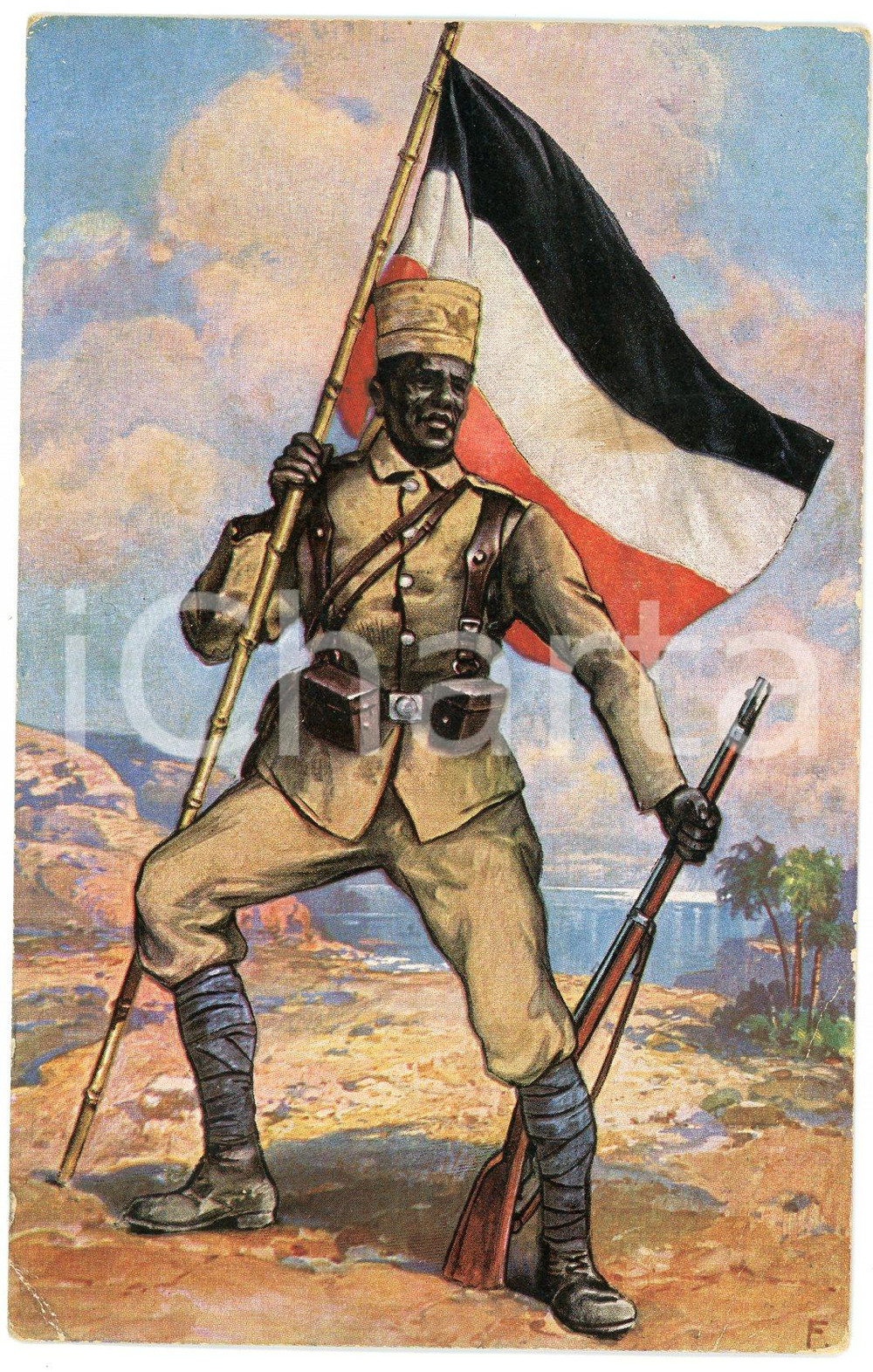 1916 Kolonialkriegerdank - ASKARI aus Deutsch-Ostafrika *Postcard  Cartolina postale d'epoca, viaggiata. FAIR/discreto piegatura angolare Formato: 9x14 cm originale e autentica 1
