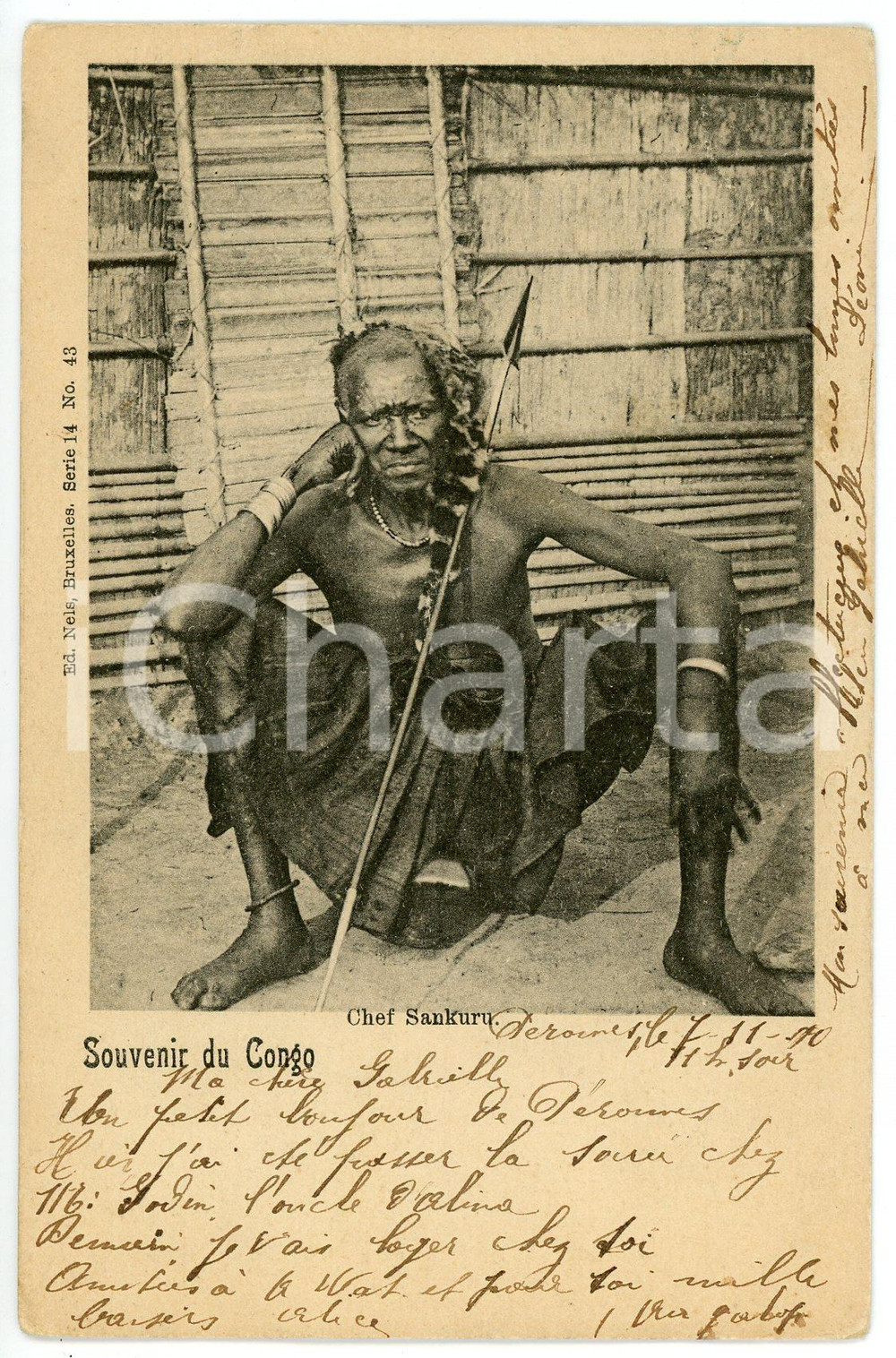 1900 CONGO BELGE - AFRIQUE Chef Sankuru - Postcard FP VG  Cartolina postale d'epoca, viaggiata. FAIR/discreto lievi smussature agli angoli, affrancatura parzialmente rimossa Formato: FP originale e autentica 1