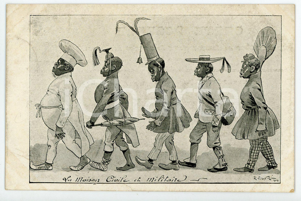 1904 AFRIQUE - SATIRE La maison civile et militaire - Postcard FP NV  Cartolina postale d'epoca, non viaggiata. FAIR/discreto lievi smussature agli angoli, aloni Formato: FP originale e autentica 1