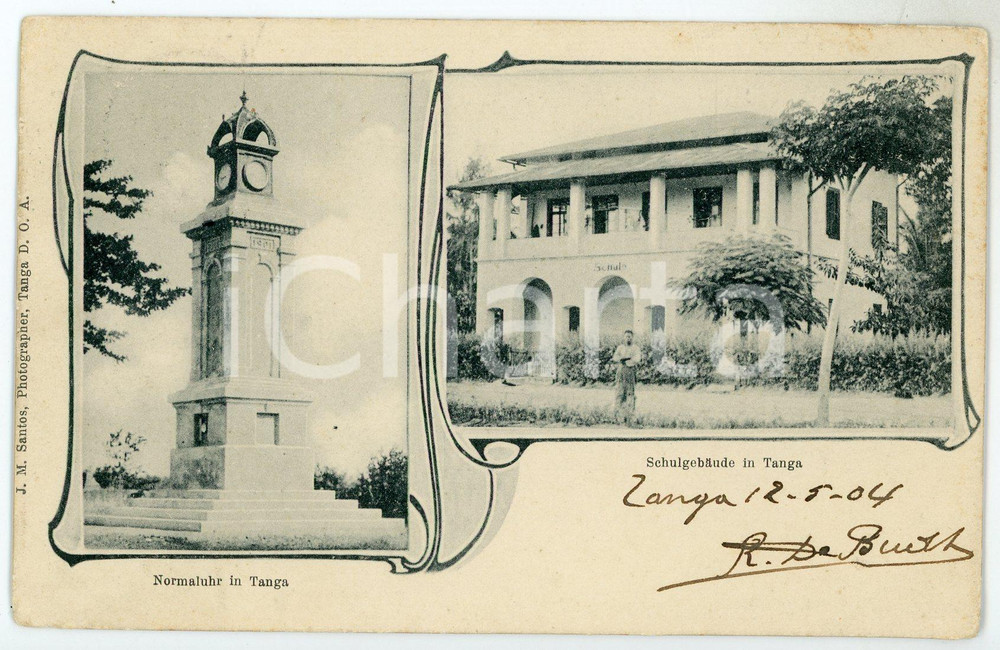 1904 TANGA - TANZANIA Normaluhr - Schulgebaude - Postcard FP VG  Cartolina postale d'epoca, viaggiata. FAIR/discreto Lievi smussature agli angoli Formato: FP originale e autentica 1