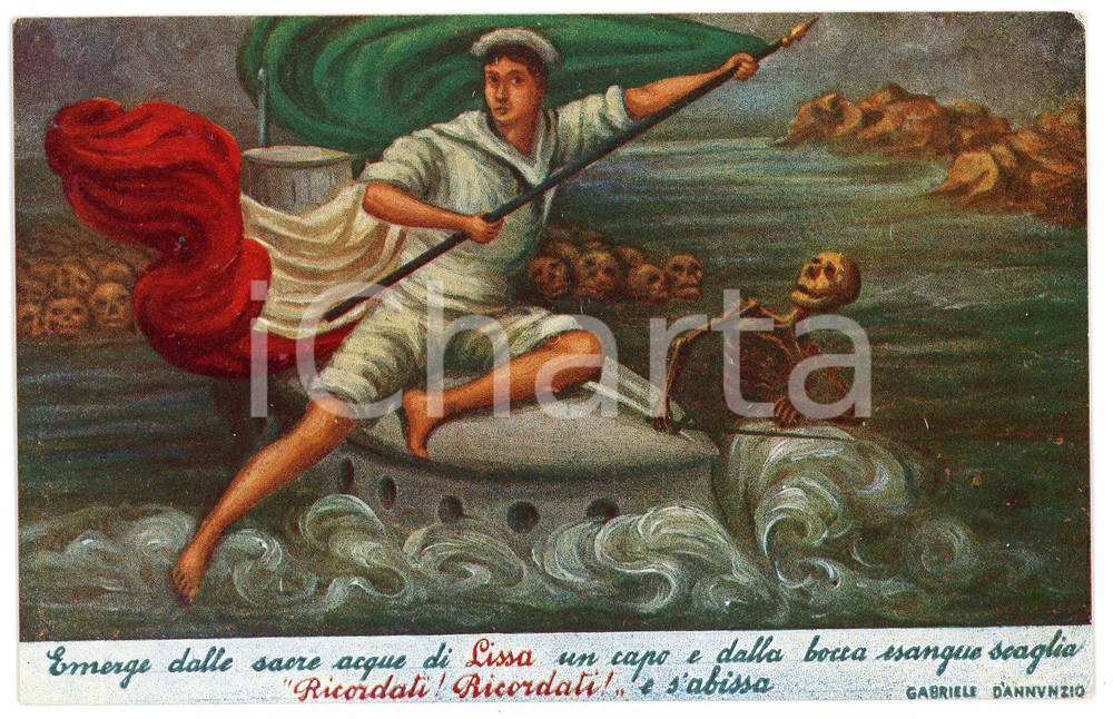 1915 ca LISSA - CROAZIA Canzone d'oltremare di Gabriele D'ANNUNZIO Cartolina FP  Cartolina postale d'epoca, non viaggiata.  FAIR/discreto Lievi smussature agli angoli Formato: FP originale e autentica 1