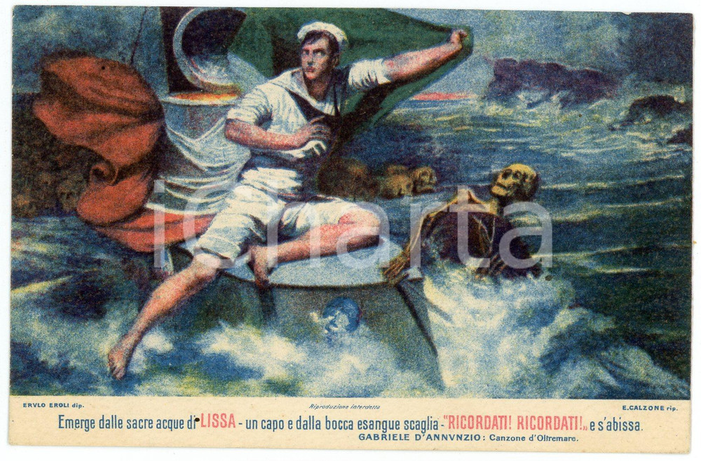 1916 LISSA - CROAZIA Opera nazionale di patronato per le navi asilo - Cartolina  Cartolina postale d'epoca, viaggiata.  FAIR/discreto Lievi smussature agli angoli Formato: FP originale e autentica 1