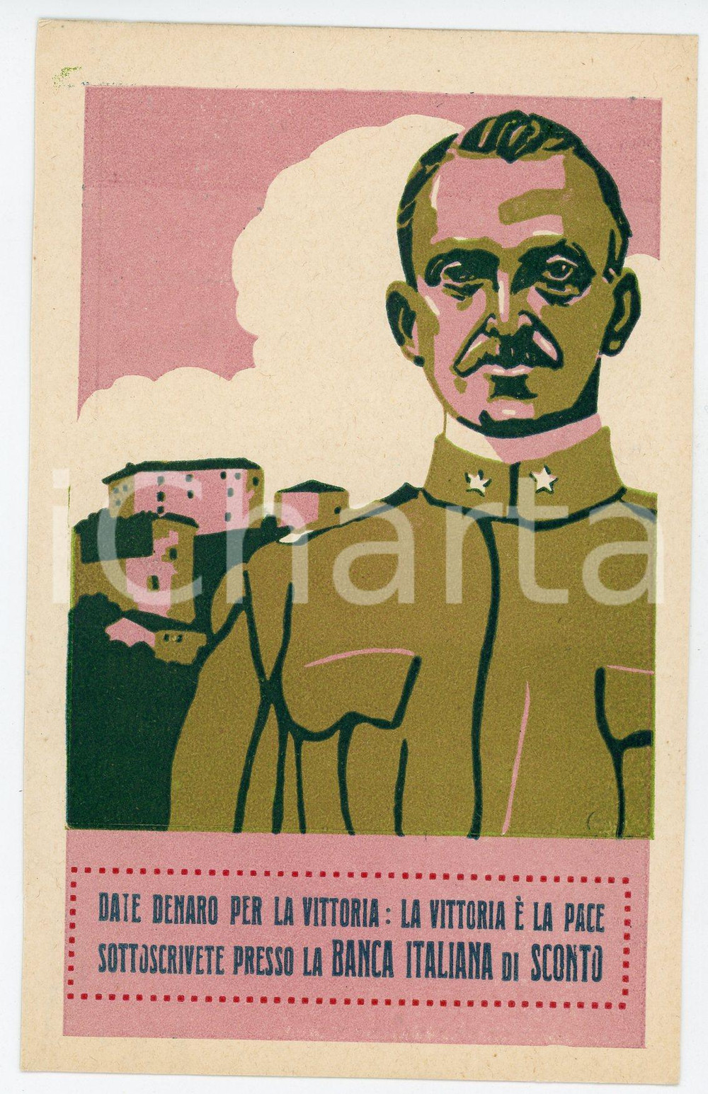 1915 ca WW1 - BANCA ITALIANA DI SCONTO Emanuele Filiberto di Savoia Cartolina  Cartolina postale d'epoca, non viaggiata.  FAIR/discreto Lievi smussature agli angoli Formato: FP originale e autentica 1