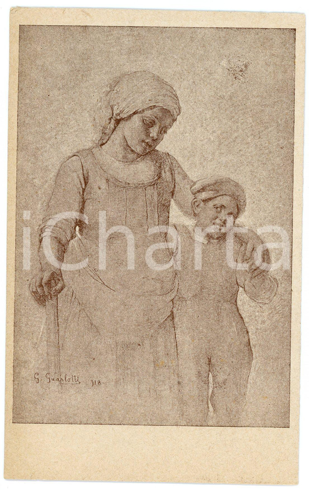 1918 WW1 Artista Giovanni GUARLOTTI Armata Propaganda - Pro ciechi - Cartolina  Cartolina postale d'epoca, non viaggiata.Con al verso una poesia di G. Cavallari Cantalamessa. FAIR/discreto Lievi smussature agli angoli Formato: FP originale e autentica 1