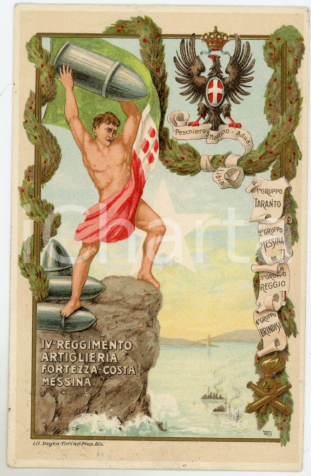 1918 WW1 - MESSINA - IV Reggimento Artiglieria Fortezza Costa - Cartolina FP VG  Cartolina postale d'epoca, non viaggiata. FAIR/discreto Lievi smussature agli angoli Formato: FP originale e autentica 1