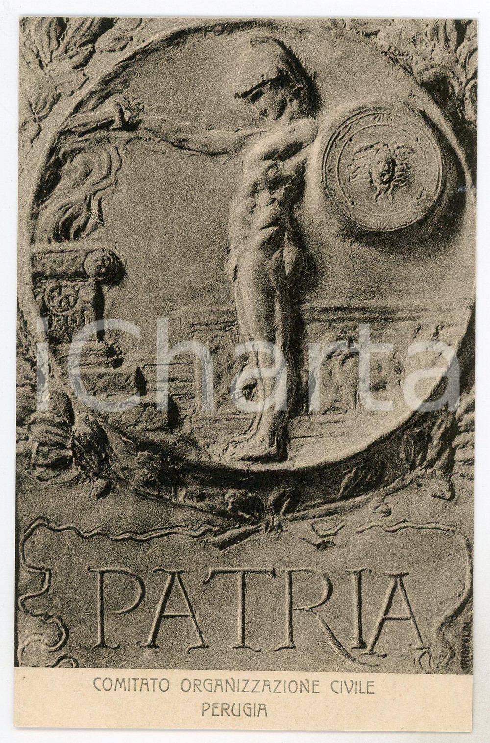 1915 ca WW1 - PERUGIA Comitato di organizzazione civile PATRIA Cartolina FP NV  Cartolina postale d'epoca, non viaggiata. FAIR/discreto Lievi smussature agli angoli Formato: FP originale e autentica 1