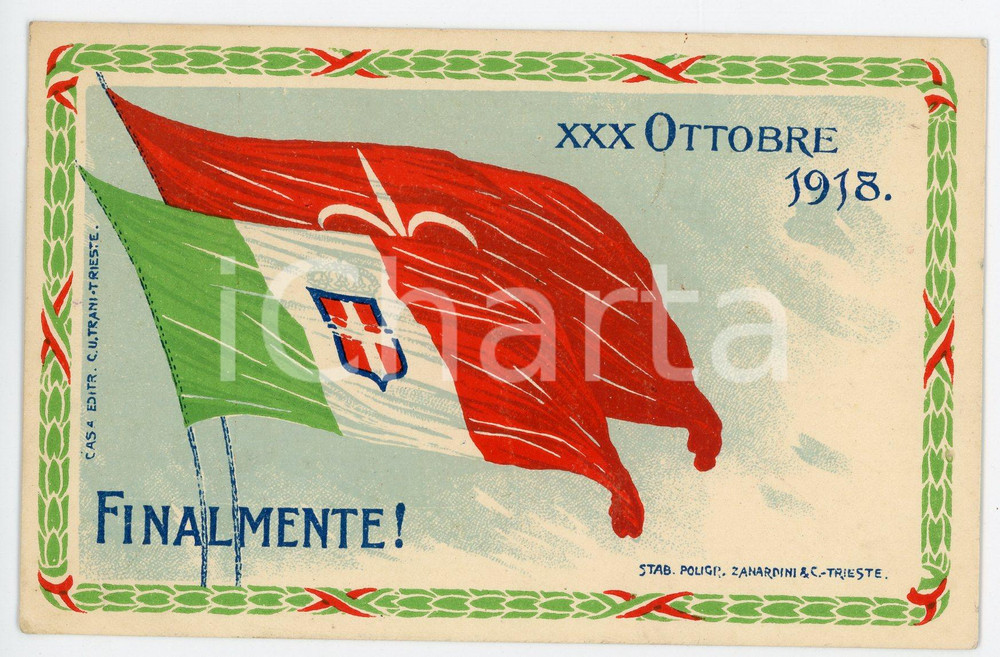 1918 TRIESTE ITALIANA Bandiera del Territorio Libero di Trieste - Cartolina FP  Cartolina postale d'epoca, viaggiata. FAIR/discreto Lievi smussature agli angoli Formato: FP originale e autentica 1