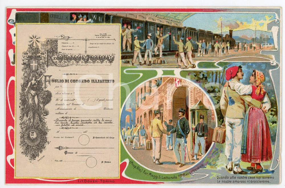 1900 ca REGIO ESERCITO Soldato riceve foglio di congedo illimitato - Cartolina  Cartolina postale d'epoca, non viaggiata. FAIR/discreto Lievi smussature agli angoli Formato: FP originale e autentica 1