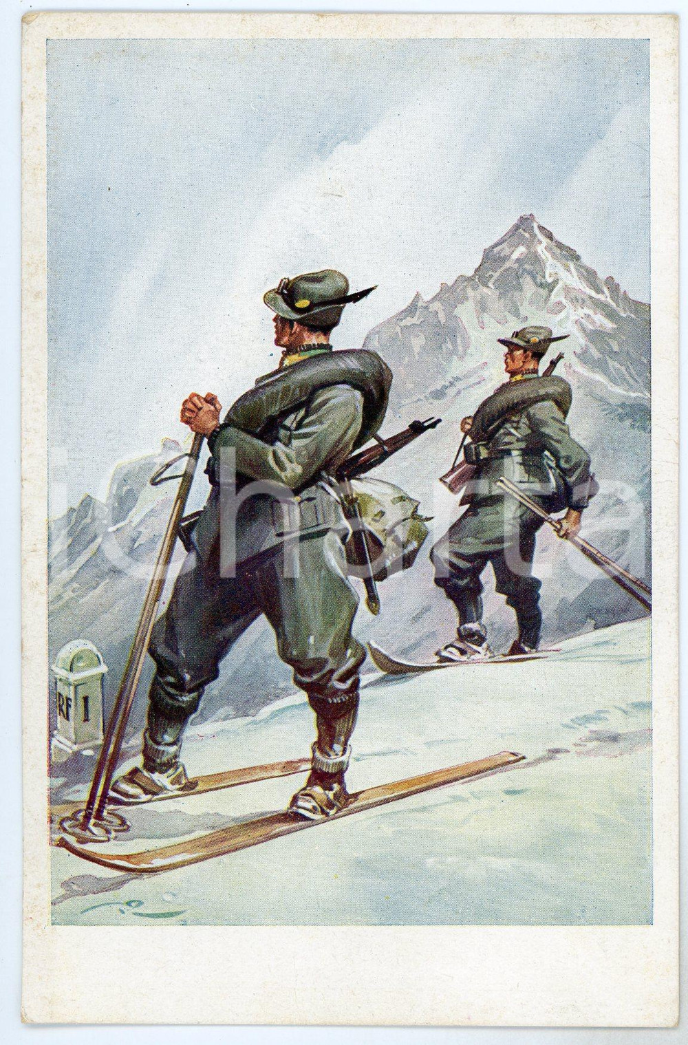 1920 ca REGIA GUARDIA DI FINANZA 2^ Legione Torino ALPINI Cartolina ILLUSTRATA  Cartolina postale d'epoca, non viaggiata ma con testo manoscritto al verso. FAIR/discreto Lievi smussature agli angoli Formato: FP originale e autentica 1
