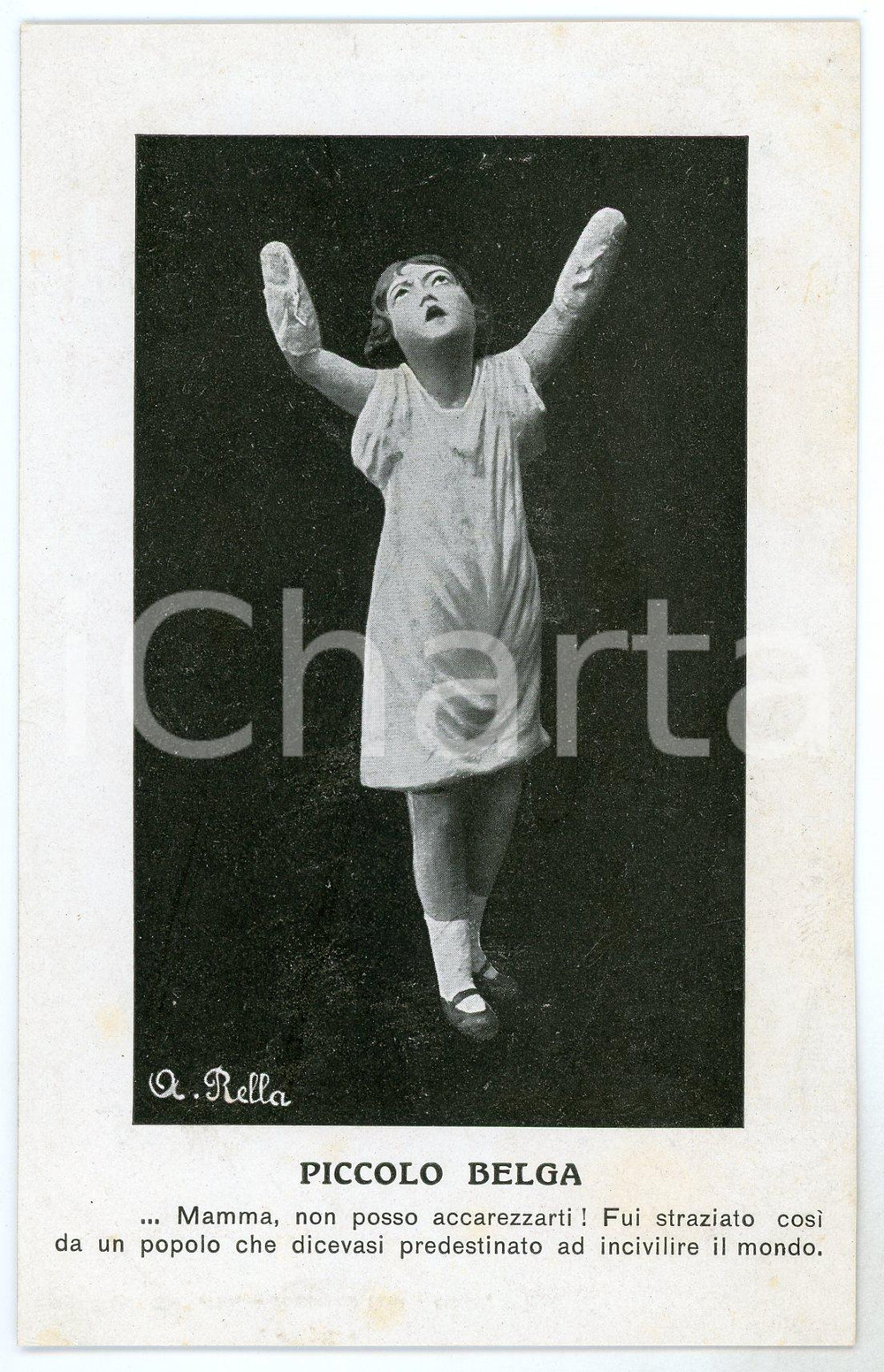 1915 ca Artista A. RELLA Piccolo belga PROPAGANDA Cartolina FP NV  Cartolina postale d'epoca, non viaggiata. GOOD/buono  Formato: FP originale e autentica 1