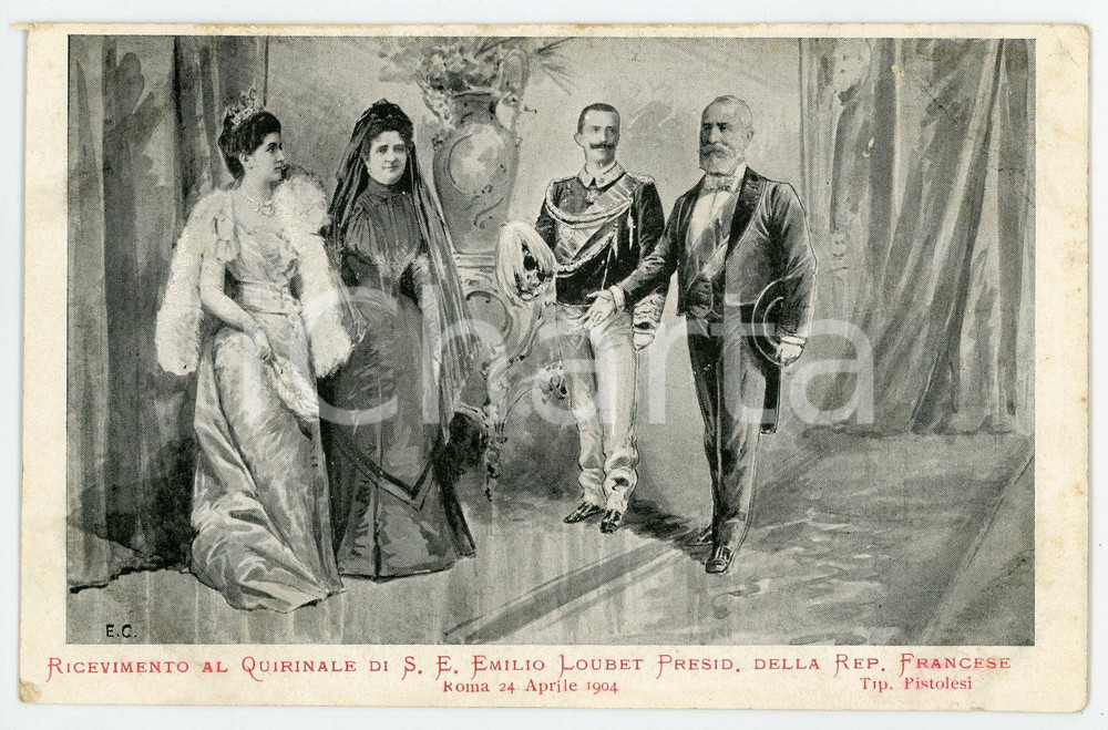 1900 ca ROMA - QUIRINALE Émile LOUBET Vittorio Emanuele III - Cartolina FP  Cartolina postale d'epoca, non viaggiata. FAIR/discreto Smussature e piegature agli angoli Formato: FP originale e autentica 1