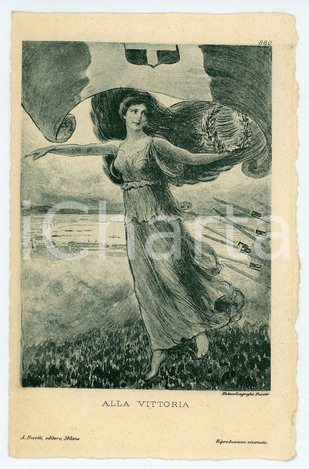 1915 ca WW1 - GRANDE GUERRA Donna con Tricolore - Alla vittoria - Cartolina FP  Cartolina postale d'epoca, non viaggiata. FAIR/discreto Lievi smussature agli angoli Formato: FP originale e autentica 1