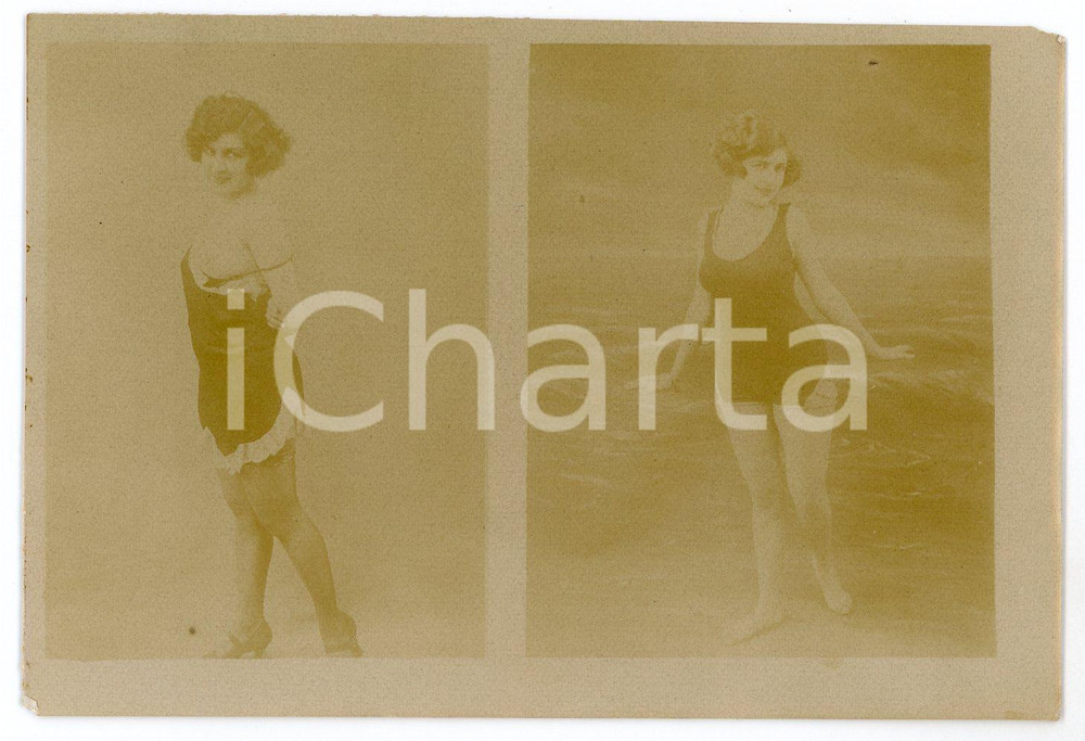 1900ca VINTAGE EROTIC - BATHING BEAUTIES Women at the sea - Photo risque  Fotografia d'epoca composta da due immagini sviluppate sul medesimo supporto. CONDIZIONI: FFORMATO: 12 x 8 cm    originale e autentica 1