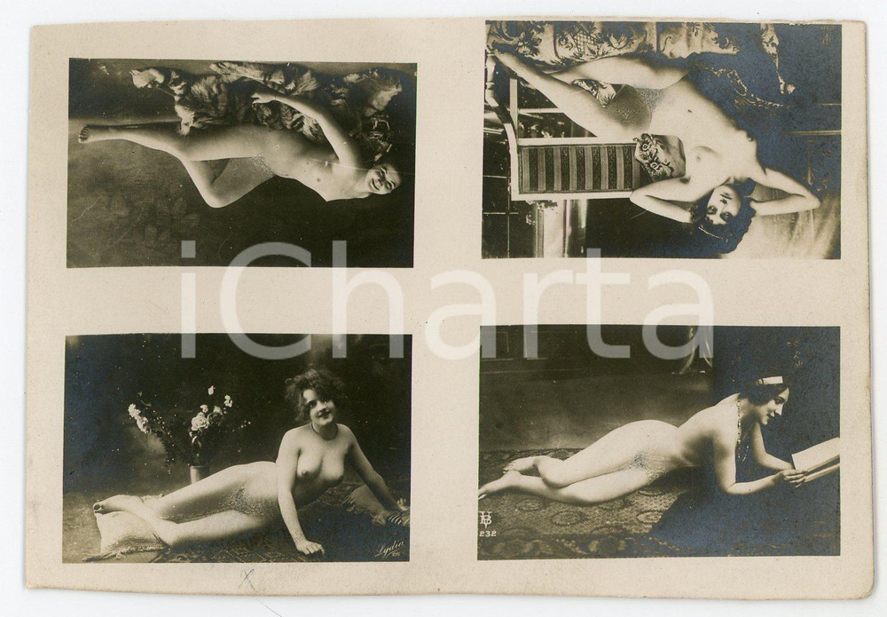 1910 ca VINTAGE EROTIC BOUDOIR Reclining nude women - Postcard risque Fotografia seriale d'epoca, in formato cartolina.CONDIZIONI: FFORMATO: FP    originale e autentica 1