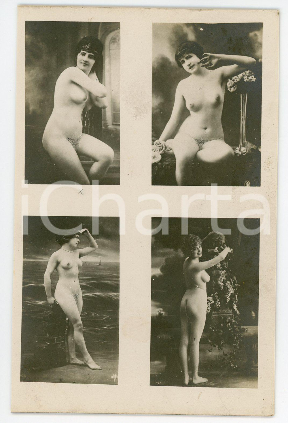 1910 ca VINTAGE EROTIC BOUDOIR Nude women with flowers - Postcard risque Fotografia seriale d'epoca, in formato cartolina.CONDIZIONI: FFORMATO: FP    originale e autentica 1