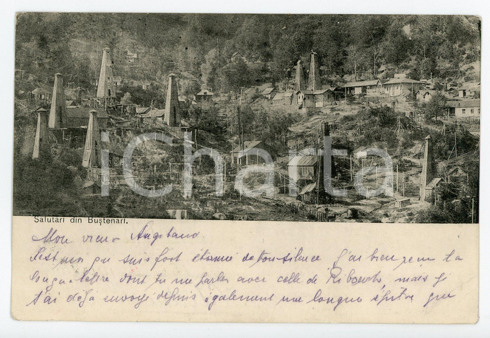 1906 BUȘTENARI (ROMANIA) View of the Oilfield - Vintage postcard Cartolina postale d'epoca, viaggiata.CONDIZIONI: P (piegature angolari; millimetrico strappo al lato destro)FORMATO: FP    originale e autentica 1