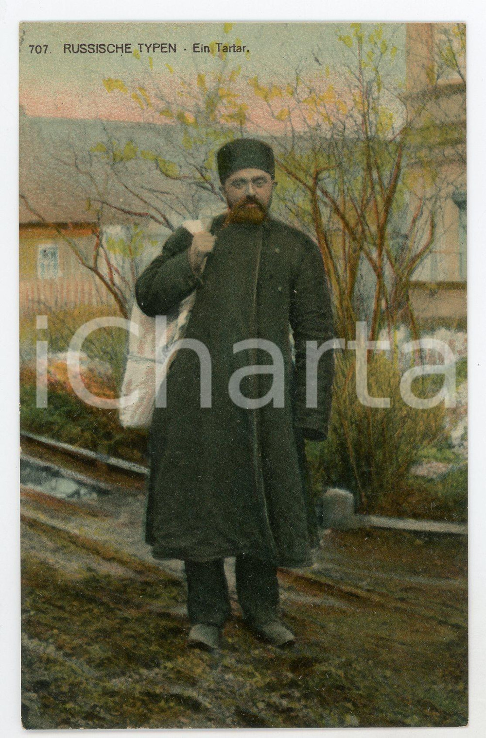 1917 COSTUMES RUSSIA Russische typen - Ein Tartar - Chromo ANIMATED postcard Cartolina postale d'epoca, viaggiata (ma francobollo asportato).CONDIZIONI: GFORMATO: FP    originale e autentica 1