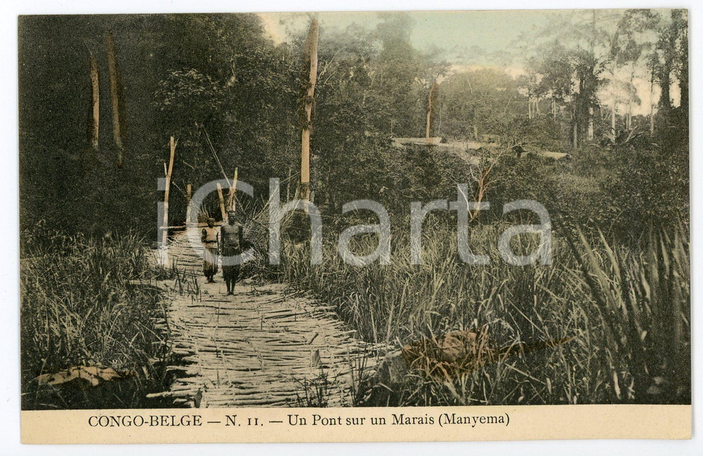 1910 ca CONGO BELGE - MANYEMA Un pont sur un marais - Vintage postcard FP NV  Cartolina postale d'epoca, non viaggiata.CONDIZIONI: FAIRFORMATO: FP    originale e autentica 1