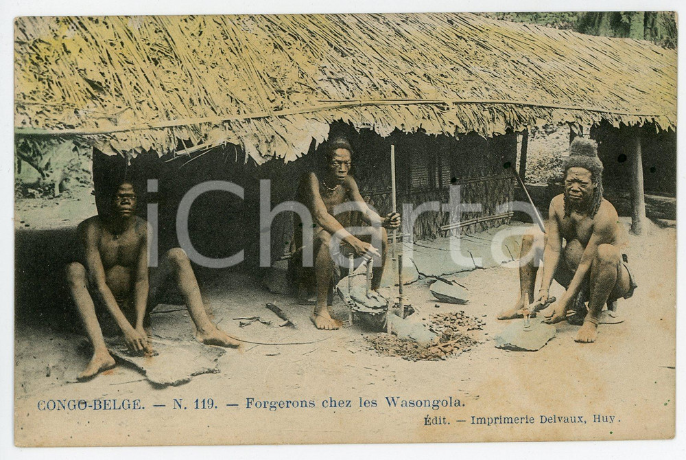 1910 ca CONGO BELGE Forgerons chez les Wasongola - Vintage Postcard FP NV  Cartolina postale d'epoca, non viaggiata.CONDIZIONI: FAIRFORMATO: FP    originale e autentica 1