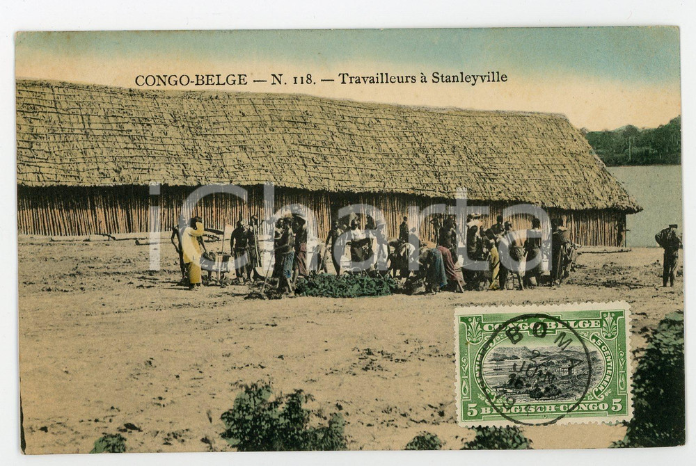 1911 CONGO BELGE Travailleurs à STANLEYVILLE - Vintage Postcard FP VG  Cartolina postale d'epoca, viaggiata.CONDIZIONI: FAIRFORMATO: FP    originale e autentica 1