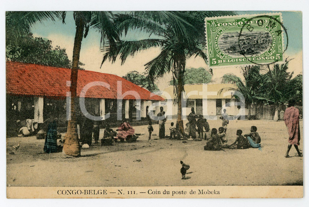 1911 CONGO BELGE Coin du poste de Mobeka - Vintage Postcard FP VG  Cartolina postale d'epoca, viaggiata.CONDIZIONI: FAIRFORMATO: FP    originale e autentica 1