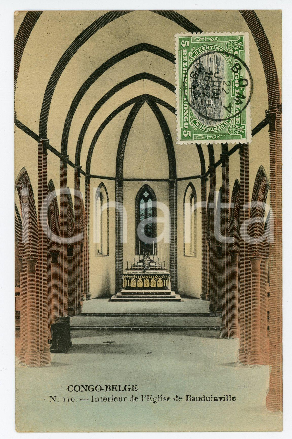 1911 CONGO BELGE Interieur de l'Eglise de BAUDUINVILLE - Vintage Postcard FP VG  Cartolina postale d'epoca, viaggiata.CONDIZIONI: FAIRFORMATO: FP    originale e autentica 1