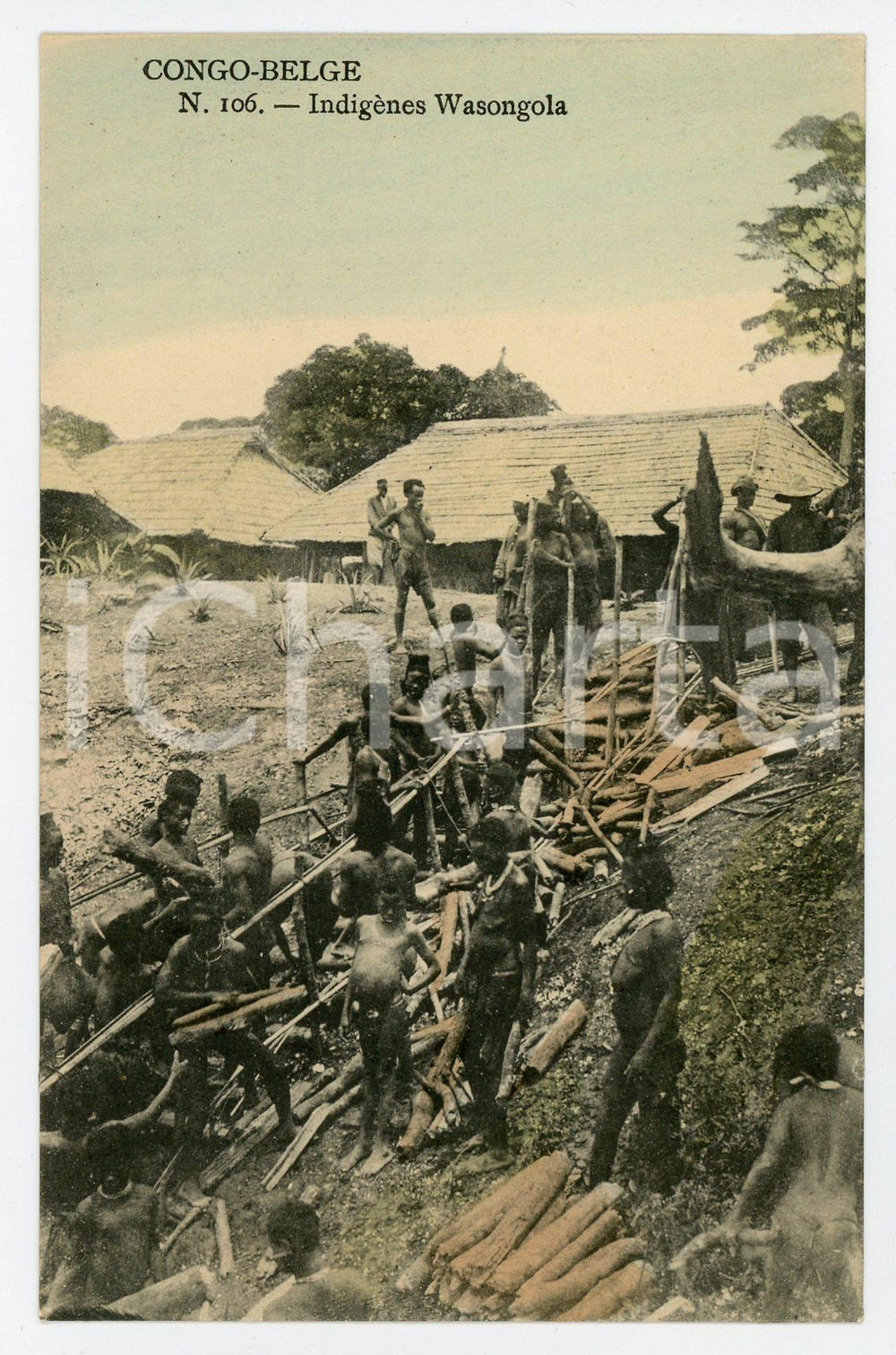 1911 CONGO BELGE Indigènes Wasongola - Vintage Postcard FP VG  Cartolina postale d'epoca, viaggiata.CONDIZIONI: FAIRFORMATO: FP    originale e autentica 1