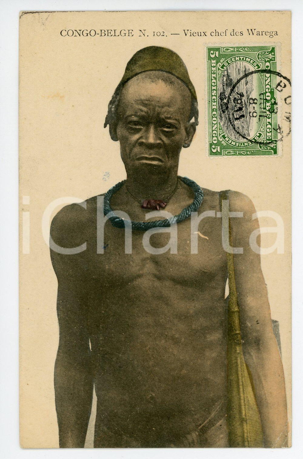1911 CONGO BELGE Vieux chef des Warega - Vintage Postcard FP  Cartolina postale d'epoca, viaggiata.CONDIZIONI: FAIRFORMATO: FP    originale e autentica 1
