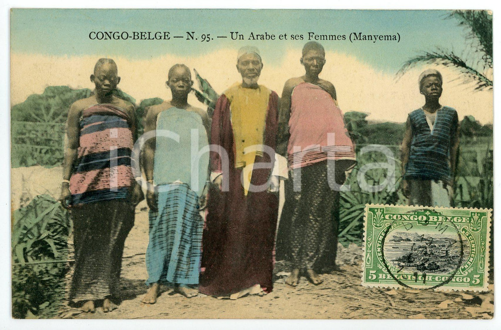 1910 ca CONGO BELGE - MANYEMA Un arabe et se femmes - Vintage Postcard FP  Cartolina postale d'epoca, viaggiata.CONDIZIONI: FAIRFORMATO: FP    originale e autentica 1