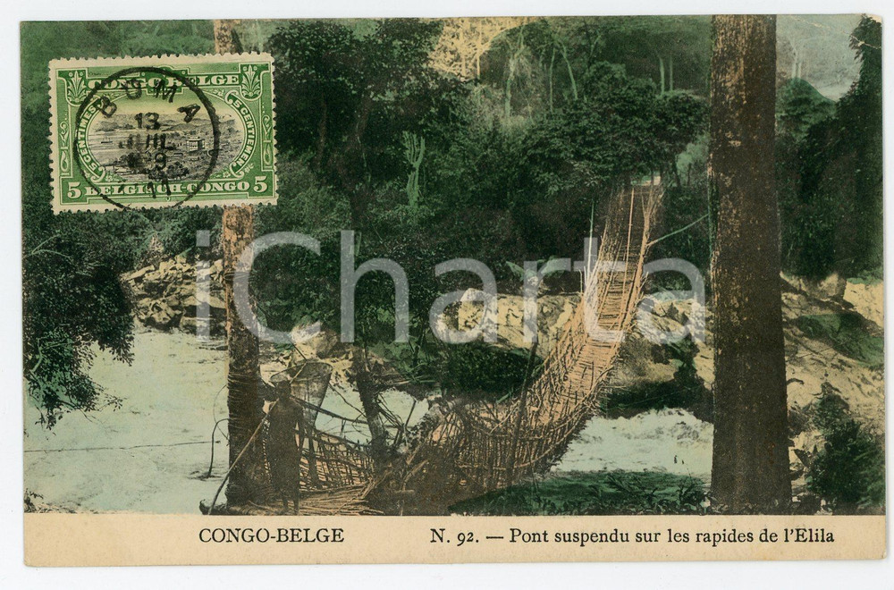1911 CONGO BELGE Pont Suspendu sur les rapides de l'Elila - Vintage Postcard FP  Cartolina postale d'epoca, viaggiata.CONDIZIONI: FAIRFORMATO: FP    originale e autentica 1